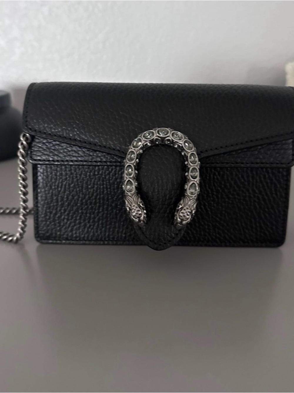 Gucci Black Pebbled Leather Dionysus Mini Chain Crossbody